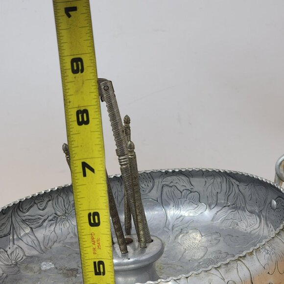 Unique Embossed Aluminum Nut Bowl And Tools Embossed Botanical - 1960's - Picture 10 of 10